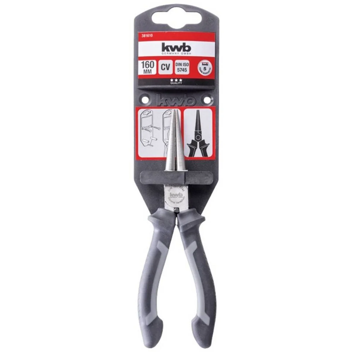 kwb Flachzange Rundzange 160 mm, langlebiger CV-Stahl, ergonomisches Design 2